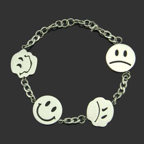 Minimalist Stainless Steel Smile Face Bracelet For Unisex Women Men Fashion Silver Emoji Charm Chain Bracelet Jewelry Gift