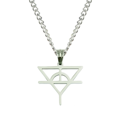 Collana con Ciondolo a Simbolo Geometrico Personalizzata in Acciaio al Titanio Gioielli Hip Hop Unisex Stile Industriale Catena Cubana Argento