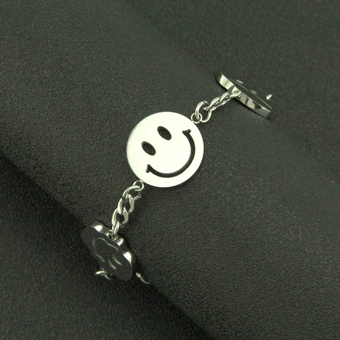 Hip Hop Βραχιόλι από Ανοξείδωτο Ατσάλι με Emoji Smiley Face Charms για Άνδρες Γυναίκες Streetwear Ρυθμιζόμενο Μόδα Κοσμήματα
