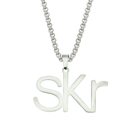 Collar con Colgante de Letra SKR Hip Hop Unisex Acero de Titanio Cadena de Caja Pulida Estilo Callejero Harajuku Joyería