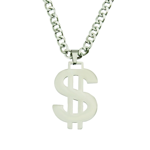 Hip Hop Stainless Steel Dollar Sign Pendant Necklace Silver Color Smooth Cuban Link Chain For Men Women Street Fashion Jewelry