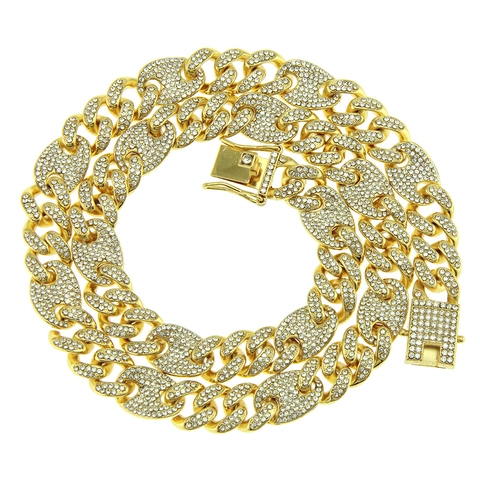 Iced Out Cuban Link Necklace Coffee Bean Chain For Men Hip Hop Rhinestone Inlaid Alloy Gold Silver Plated Jewelry Accessories