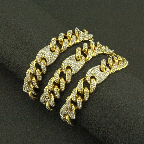 Iced Out Cuban Link Necklace Coffee Bean Chain For Men Hip Hop Rhinestone Inlaid Alloy Gold Silver Plated Jewelry Accessories