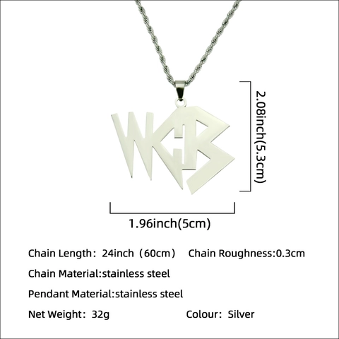 Hiphop Roestvrij Staal Letter Hanger Ketting Voor Mannen Vrouwen Zilver Gedraaide Touw Ketting Streetwear Sieraden Cadeau