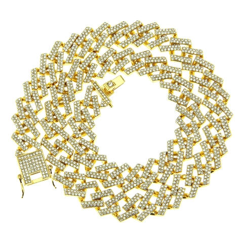 Collana Hip Hop Cuban Link in Lega Con Strass Pavé Completo Bling Choker Gioielli di Moda Street per Uomo Donna Accessorio da Festa
