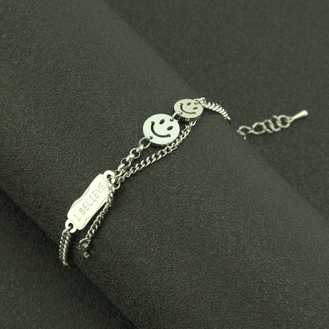 Bracciale Smiley in Acciaio al Titanio alla Moda per Uomo Donna Charm Stella Piastrina I Believe Catena Regolabile Argento
