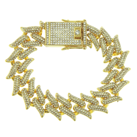 Men's Hip-hop Iced Out Cuban Link Bracelet Alloy Rhinestone Domineering Spiky Thorns Style Party Jewelry Gold Silver