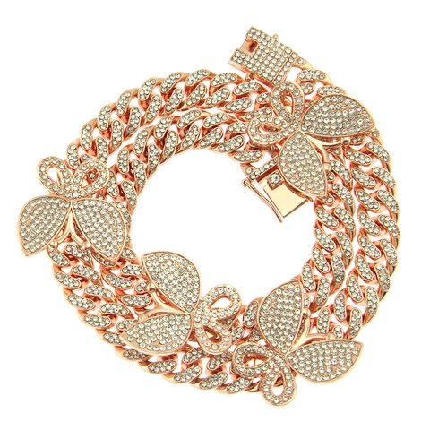 Hiphop Legering Strass Vlinder Cubaanse Schakel Ketting Iced Out Goud Zilver Verguld Vlinder Hanger Ketting Unisex
