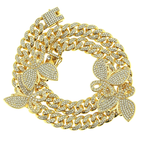 Hiphop Legering Strass Vlinder Cubaanse Schakel Ketting Iced Out Goud Zilver Verguld Vlinder Hanger Ketting Unisex