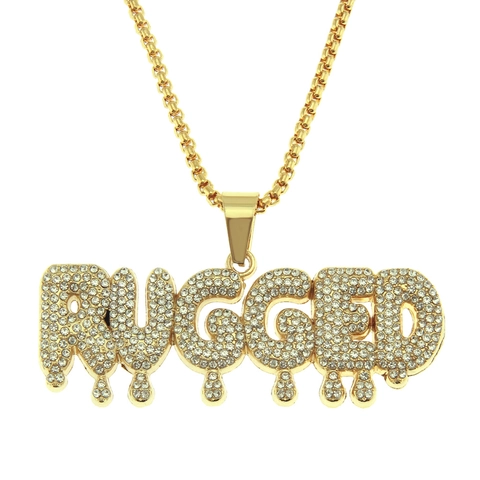 Collar con Colgante de Letra Rugged Hip Hop para Hombre Chapado en Oro Aleación con Diamantes de Imitación Iced Out Cadena de Caja Joyería Streetwear