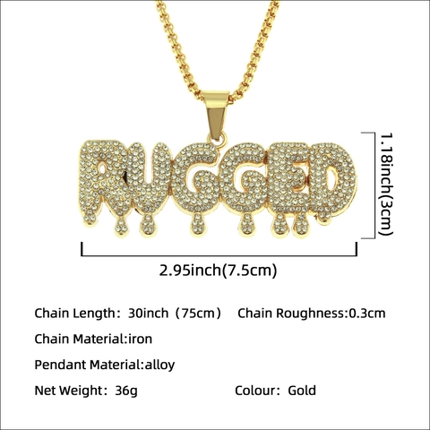 Collar con Colgante de Letra Rugged Hip Hop para Hombre Chapado en Oro Aleación con Diamantes de Imitación Iced Out Cadena de Caja Joyería Streetwear