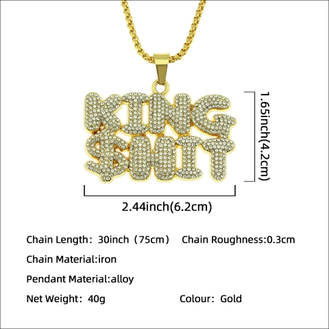 Collar con Colgante de Letras King $hit de Hip-hop para Hombre Aleación Chapada en Oro con Strass Cadena de Caja Joyería Regalo