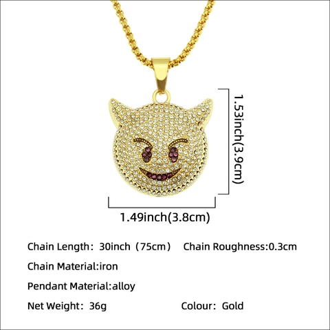 Hip Hop Doré Monstre Tête Pendentif Collier Pour Hommes Femmes Glacé Strass Alliage Pendentif Chaîne Vénitienne Punk Bijoux Streetwear