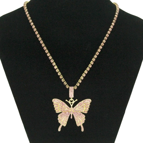 Collier Pendentif Papillon en Alliage Hip Hop Style Coréen Mode Chaîne Tennis avec Strass Incrustés Bijoux Femme Accessoires de Fête