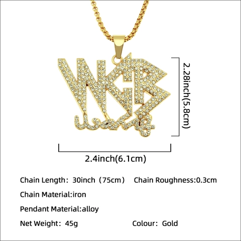 Hip Hop Zinc Alloy WGR Letter Pendant Necklace For Men Pave White Rhinestones Gold Plated Box Chain Iced Out Street Jewelry