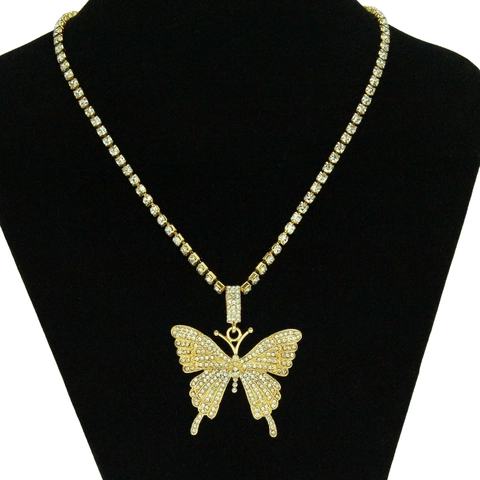 Collier Pendentif Papillon en Alliage Hip Hop Style Coréen Mode Chaîne Tennis avec Strass Incrustés Bijoux Femme Accessoires de Fête