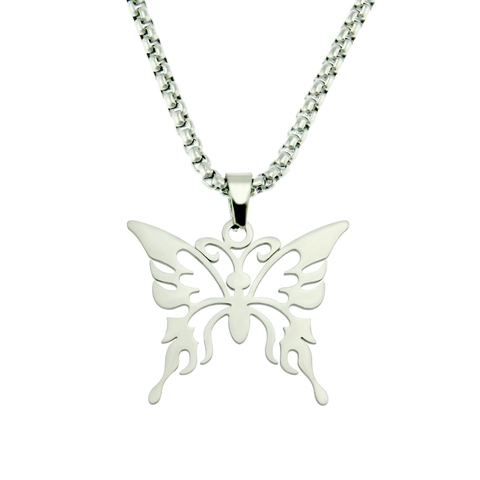 Hiphop Roestvrij Staal Titanium Staal Holle Vlinder Hanger Ketting Unisex Punk Straat Sieraden Voor Mannen Vrouwen