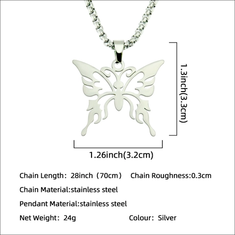 Hiphop Roestvrij Staal Titanium Staal Holle Vlinder Hanger Ketting Unisex Punk Straat Sieraden Voor Mannen Vrouwen