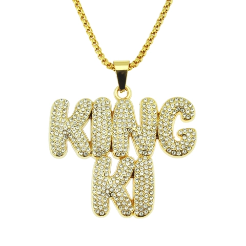 Hiphop Goudkleurige KING NYC Letter Hanger Halsketting Voor Heren Iced Out Strass Legering Box Ketting Streetwear Sieraden Cadeau