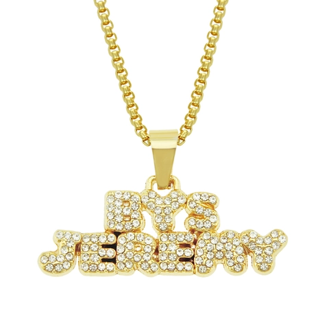 Collar con Colgante de Letra Hip Hop Iced Out de Aleación Chapada en Oro con Strass Joyería Alfabeto para Hombre Streetwear Moda