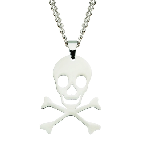 Titanium Stainless Steel Skull Crossbones Pendant Necklace Minimalist Gothic Punk Cuban Link Chain Jewelry For Men Women