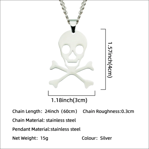 Titanium Stainless Steel Skull Crossbones Pendant Necklace Minimalist Gothic Punk Cuban Link Chain Jewelry For Men Women
