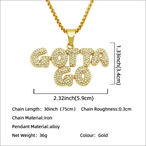 Collana con Ciondolo a Lettere Gotta GO Hip Hop in Lega Placcata Oro con Catena Veneziana in Pavé di Strass per Uomo Donna Gioielli Streetwear