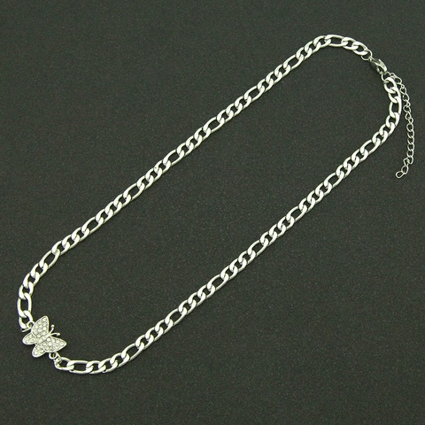 Ins Individual Rhinestone Butterfly Pendant Necklace Simple Polished Figaro Chain Choker Fashion Lightweight Jewelry Gift For Women