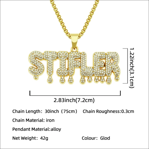 Collana con Ciondolo a Forma di Lettera Gocciolante Hip Hop Oro Lega Ferro Strass Catena a Box Punk Gioielli per Uomo Donna