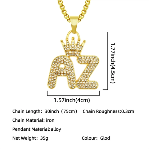Collar de Colgante de Letra de Corona Hip Hop para Hombre Mujer Aleación Chapada en Oro Diamantes de Imitación Joyería