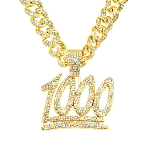 Collana con Pendente Numero 1000 Iced Out da Uomo Hip Hop Lega Strass Catena a Maglia Cubana Gioielli Streetwear Oro Argento