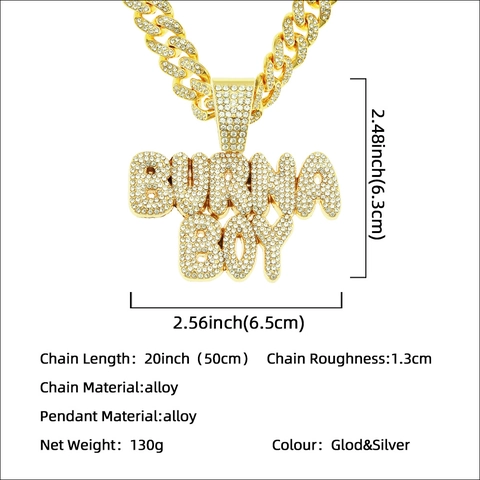 Collana con Pendente a Lettera Iced Out Hip-hop in Lega con Strass e Catena Cubana per Uomo Gioielli Moda Streetwear