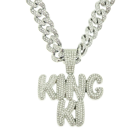 Collar Hip Hop Hombre con Colgante Letra King de Aleación y Diamantes de Imitación Cadena Eslabones Cubanos Joyería Streetwear