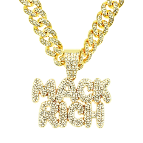 Collar Hip Hop de Aleación Con Diamantes de Imitación Colgante Letra MACK RICH Con Cadena Cubana Oro Para Hombre Mujer Joyería