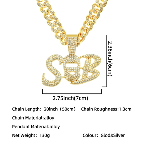 Hip Hop Iced Out Buchstabe Anhänger Halskette Für Herren Gold Silber Galvanisiert Legierung Strass Panzerkette Modeschmuck