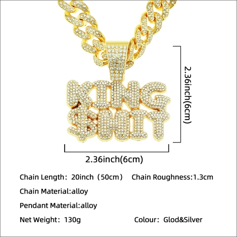 Iced Out Letter Pendant Necklace Alloy Rhinestone Cuban Link Chain Hip Hop Streetwear Jewelry For Men Boys Gift No Brand