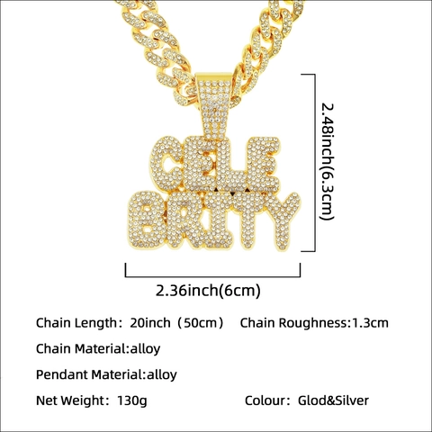 Collana con Pendente a Lettera Celebrity Iced Out Hip Hop per Uomo Lega Catena Cubana Strass Gioielli Streetwear Regalo