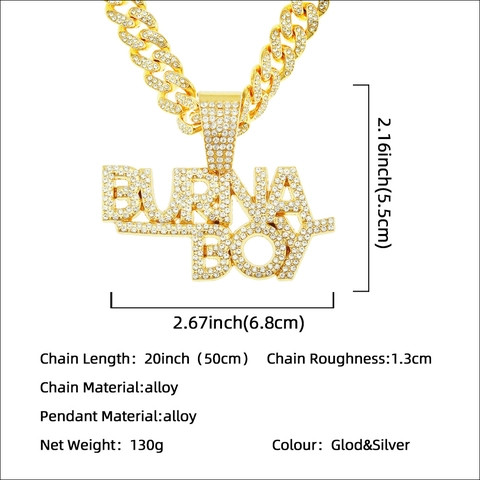 Collar con Colgante de Letra de Strass Iced Out Hip Hop para Hombre Aleación Color Oro Plata Cadena de Eslabones Cubanos Joyería