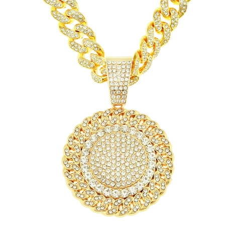 Collier Pendentif Tournesol en Alliage de Zinc Hip Hop Punk avec Strass pour Hommes Or Argent Maillons Cubains Bijoux