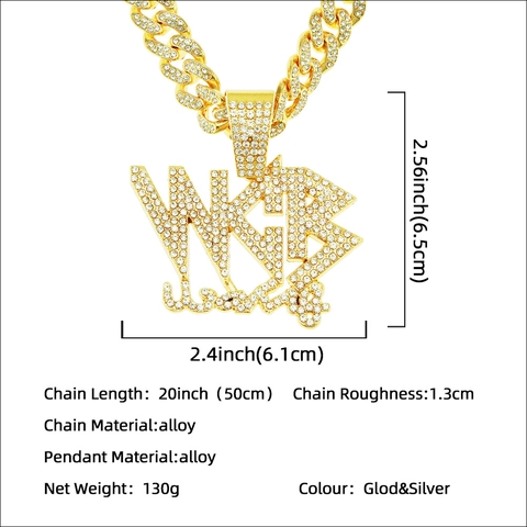 Collana con Ciondolo Lettera Alfabeto Hip Hop Placcato Oro Argento Lega Strass Catena Cubana Gioielli per Uomo Donna