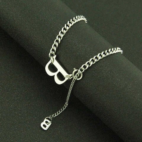 Stainless Steel B Letter Initial Pendant Necklace Cuban Link Chain Hip Hop Punk Jewelry For Men Women Silver Tone