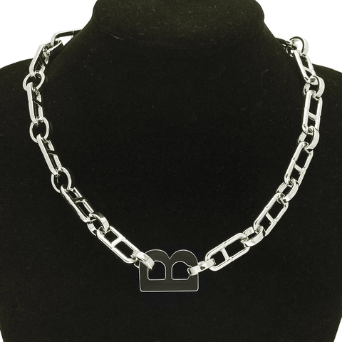 Trendy Hip Hop Chunky Chain Necklace With Letter B Pendant For Women Men Alloy Gold Silver Polished Cuban Link Statement Jewelry Gift