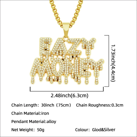 Collar con Colgante de Letra EASY MONEY Hip Hop de Aleación de Zinc y Hierro con Cadena de Caja y Strass Joyería Streetwear