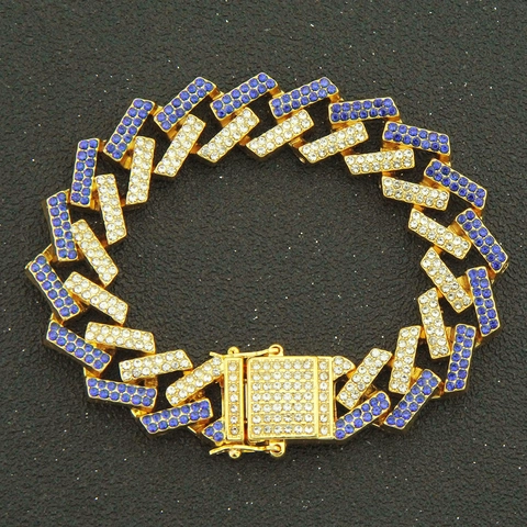 Hip Hop Cuban Link Bracelet Alloy Iced Out Rhinestone For Men Rhombus Link Chain Magnetic Clasp Bracelet Jewelry Accessory