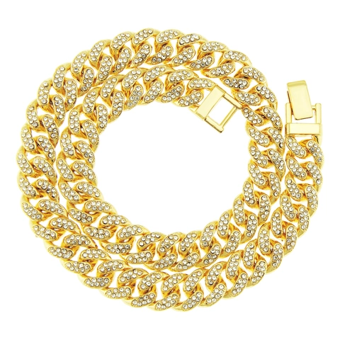 Collana Bracciale a Catena Cubana Iced Out Hip Hop da Uomo in Lega con Strass Punk Placcato Oro Argento Gioielli Street