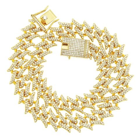 Collana da Uomo Hip Hop con Strass Catena Cubana in Lega con Spine Bling Gioielli Streetwear Oro Argento