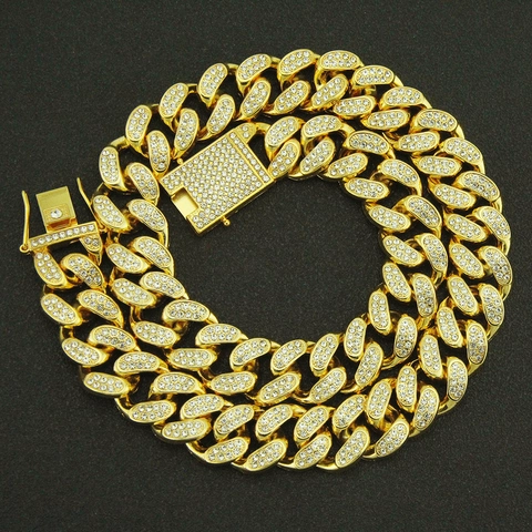 Hip Hop Heren Legering Cubaanse Schakel Halsketting Volledige Strass Iced Out Zware Ketting Sieraden Voor Streetwear Feest Accessoire
