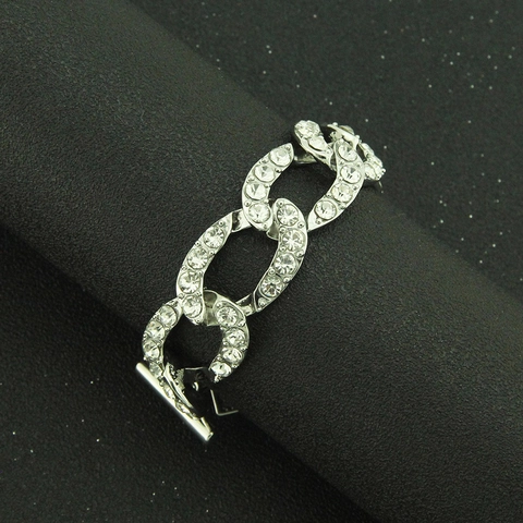 Hip Hop Oval Bambus Gliederkette Armband Set Für Damen Luxus Gold Silber Galvanisiert Strass Panzerkette Schmuck Zubehör
