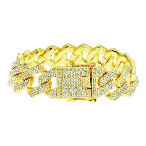 Bracciale Cuban Link Iced Out da Uomo Hip Hop in Lega di Strass Bracciale a Catena Pesante Streetwear Gioielli di Moda da Discoteca per Uomo