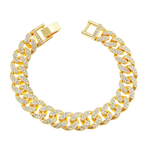 Bracciale a Maglia Cubana Iced Out da Uomo Bracciale Hip Hop in Lega con Strass per Uomo Gioielli Oro Argento Nero Regalo